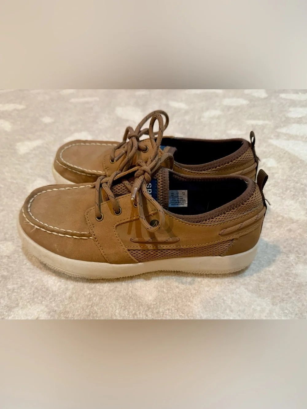 Sperry Bowfin Kids Brown Lace-Up Boat Shoes with White Sole